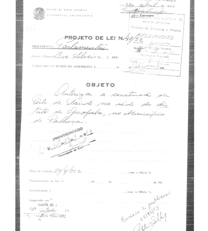 Reprodução do PL 42/1952, de autoria do deputado Ivo Silveira